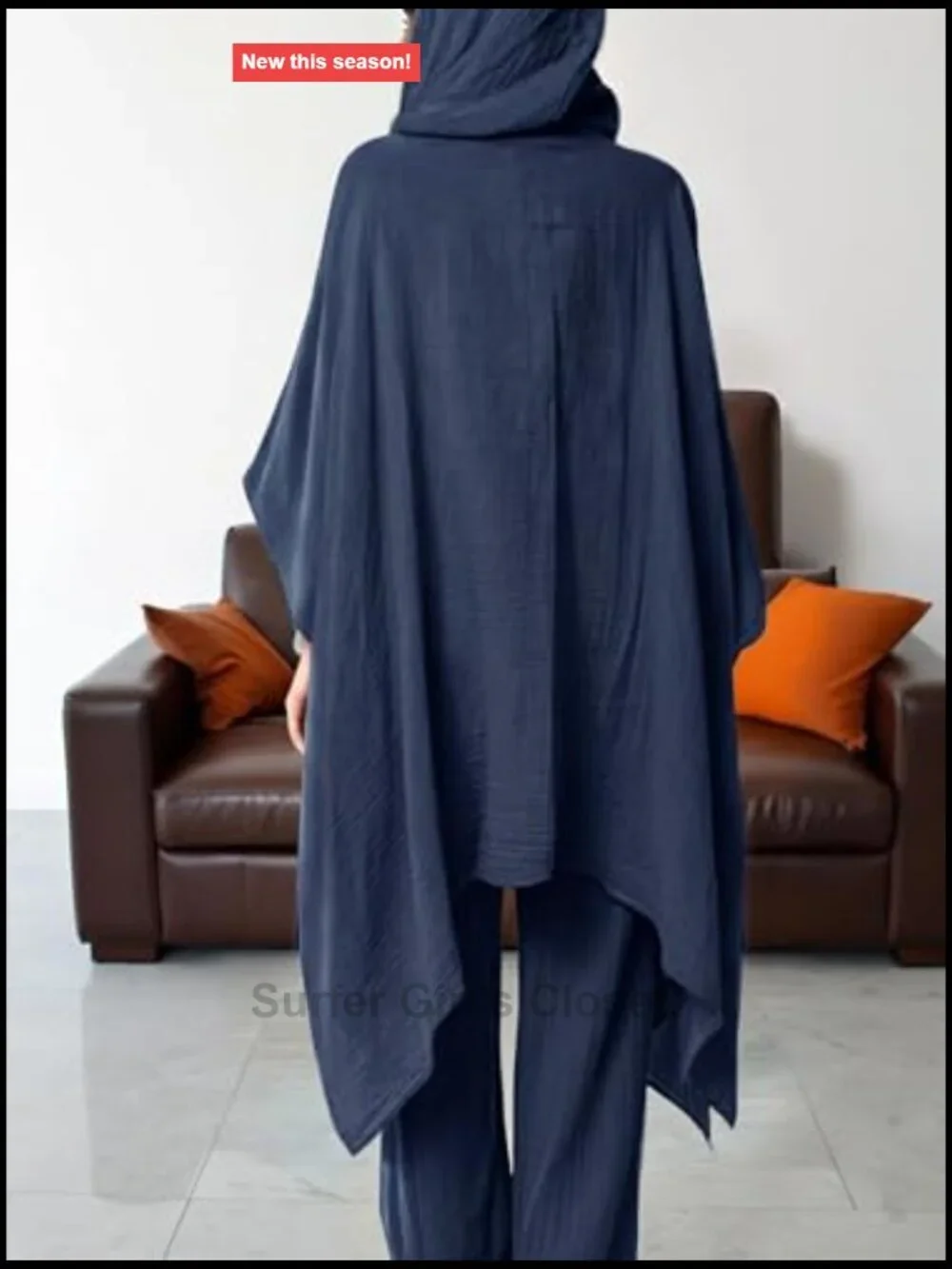 2 Piece Outfit Hooded Kimono Cardigan High Waisted Pants Casual Suit Set